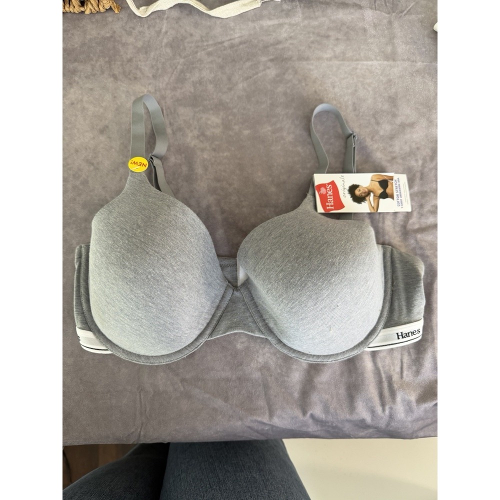 Hanes Originals Cotton Stretch T Shirt‎ Bra 40D Gray Underwire NWT